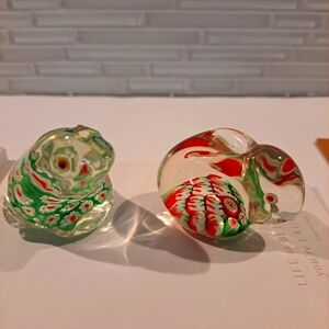 Vtg Art Glass Millefiori Frog & Bunny Figurine MINI Paperweight. Love The Colors